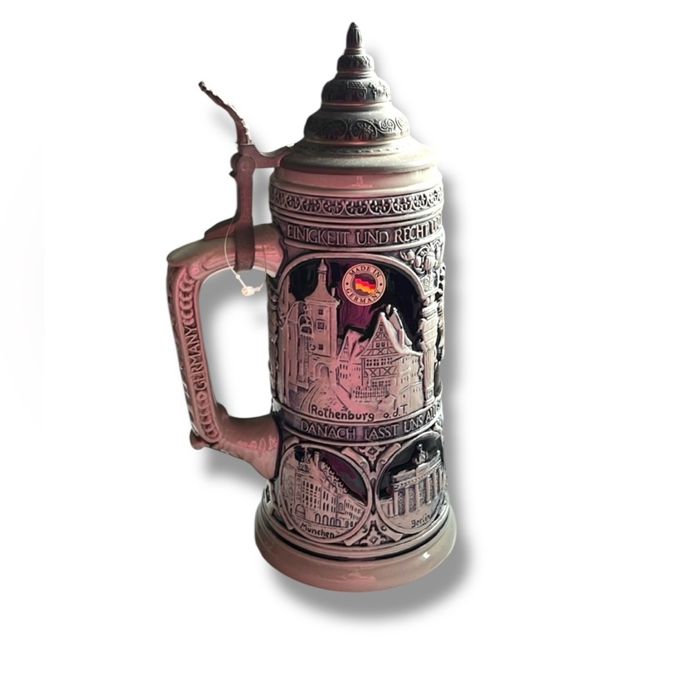 Limited Edition vintage German Beer Stein Hand Made Painted cityscapes